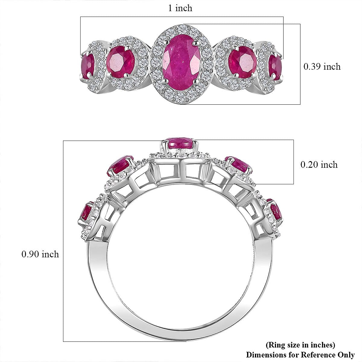 Montepuez Ruby and White Zircon Art Deco Ring in Rhodium Over Sterling Silver (Size 8.0) 1.80 ctw image number 5