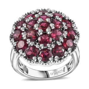 Orissa Rhodolite Garnet and Thai Black Spinel Mums Flower Ring in Rhodium Over Sterling Silver (Size 5.0) 4.65 ctw