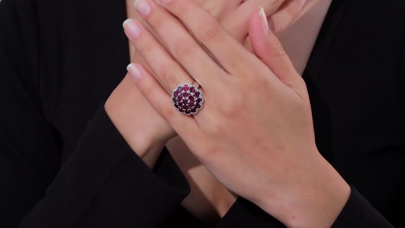 Orissa Rhodolite Garnet, Thai Black Spinel Floral Ring in Rhodium Over Sterling Silver (Size 5.0) 6.10 ctw
