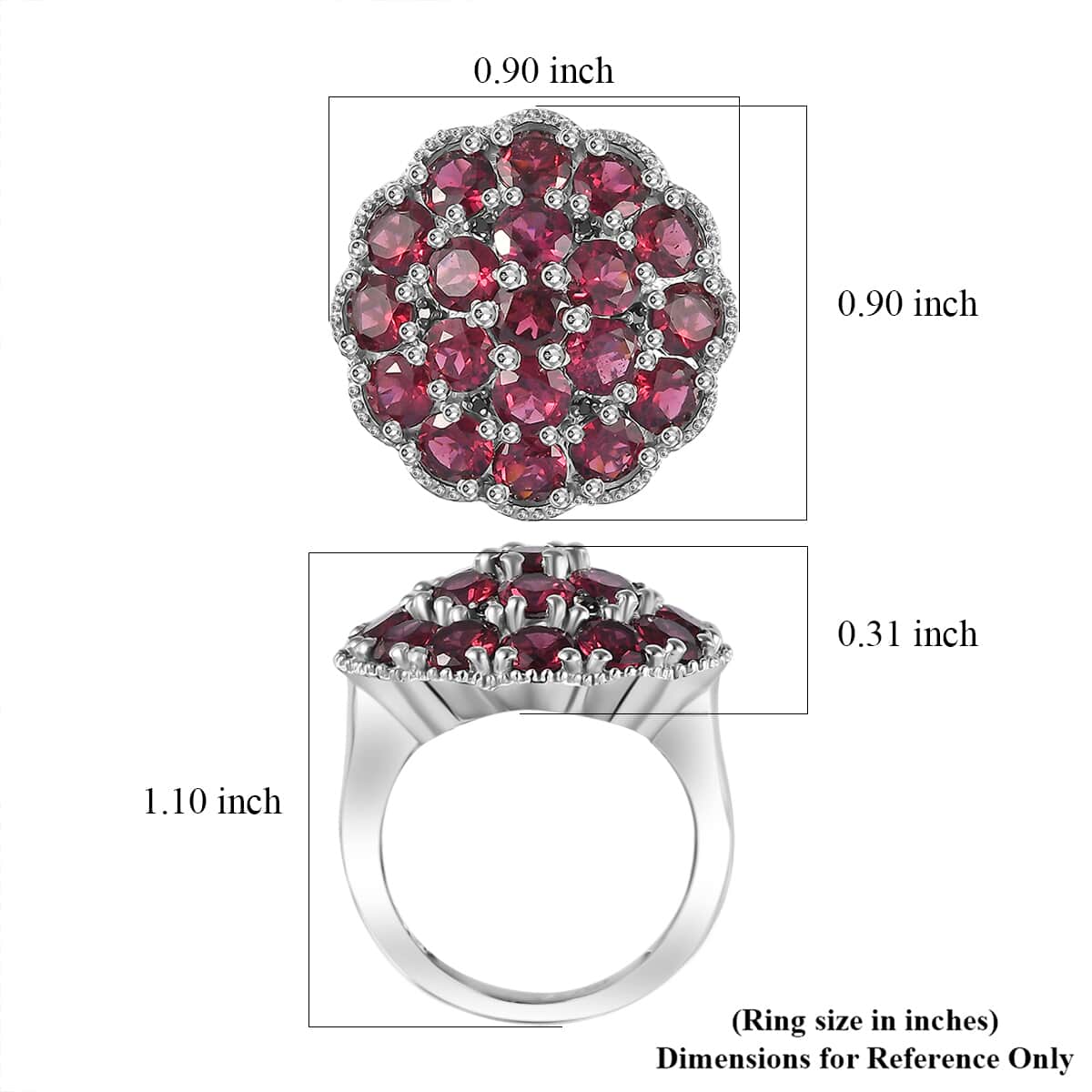 Orissa Rhodolite Garnet and Thai Black Spinel Mums Flower Ring in Rhodium Over Sterling Silver (Size 9.0) 6.10 ctw image number 5