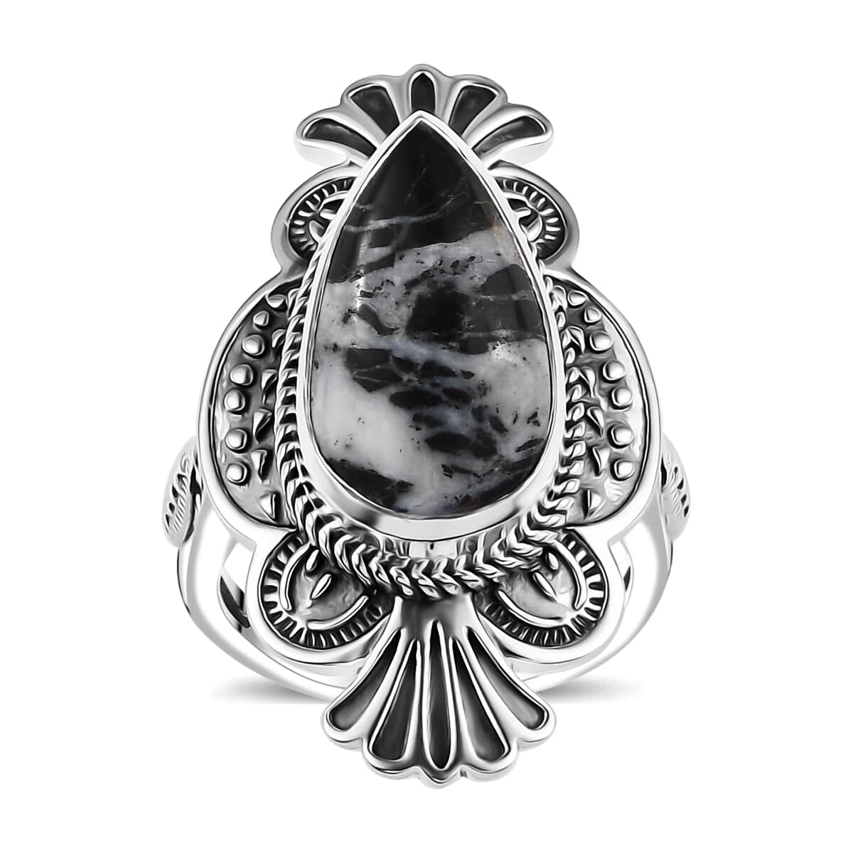 Artisan Crafted Premium White Buffalo Ring in Black Oxidized Sterling Silver (Size 6.0) 8.25 ctw image number 0