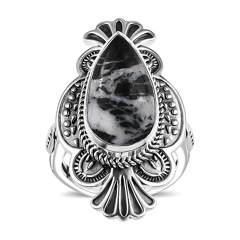 Artisan Crafted White Buffalo 8.25 ctw Ring in Black Oxidized Sterling Silver (Size 6.0)