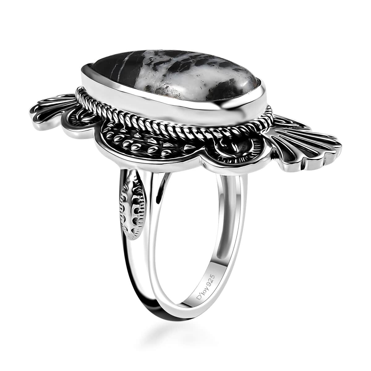 Artisan Crafted Premium White Buffalo Ring in Black Oxidized Sterling Silver (Size 6.0) 8.25 ctw image number 3