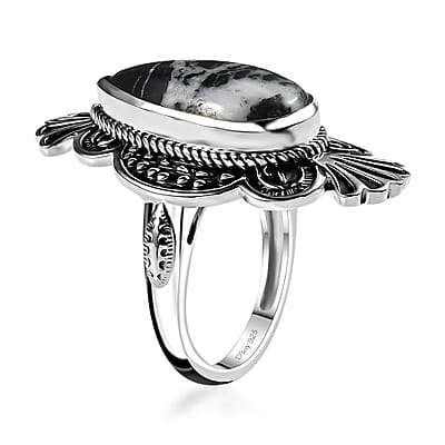 Artisan Crafted White Buffalo 8.25 ctw Ring in Black Oxidized Sterling Silver (Size 6.0)