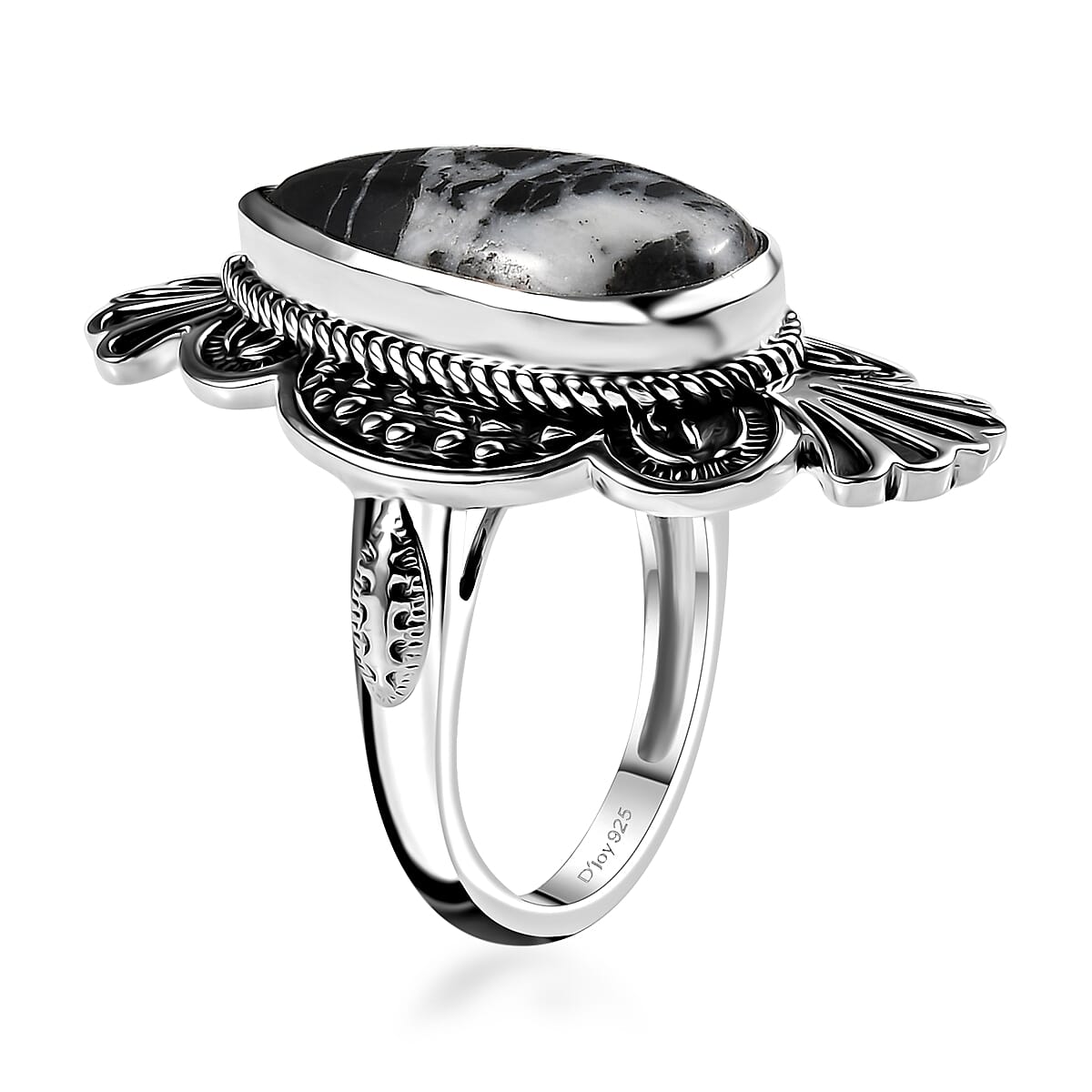 Artisan Crafted White Buffalo 8.25 ctw Ring in Black Oxidized Sterling Silver (Size 9.0) image number 3