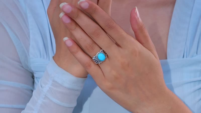 Vintage Sleeping Beauty Turquoise Solitaire Ring in Sterling Silver (Size 6.0)