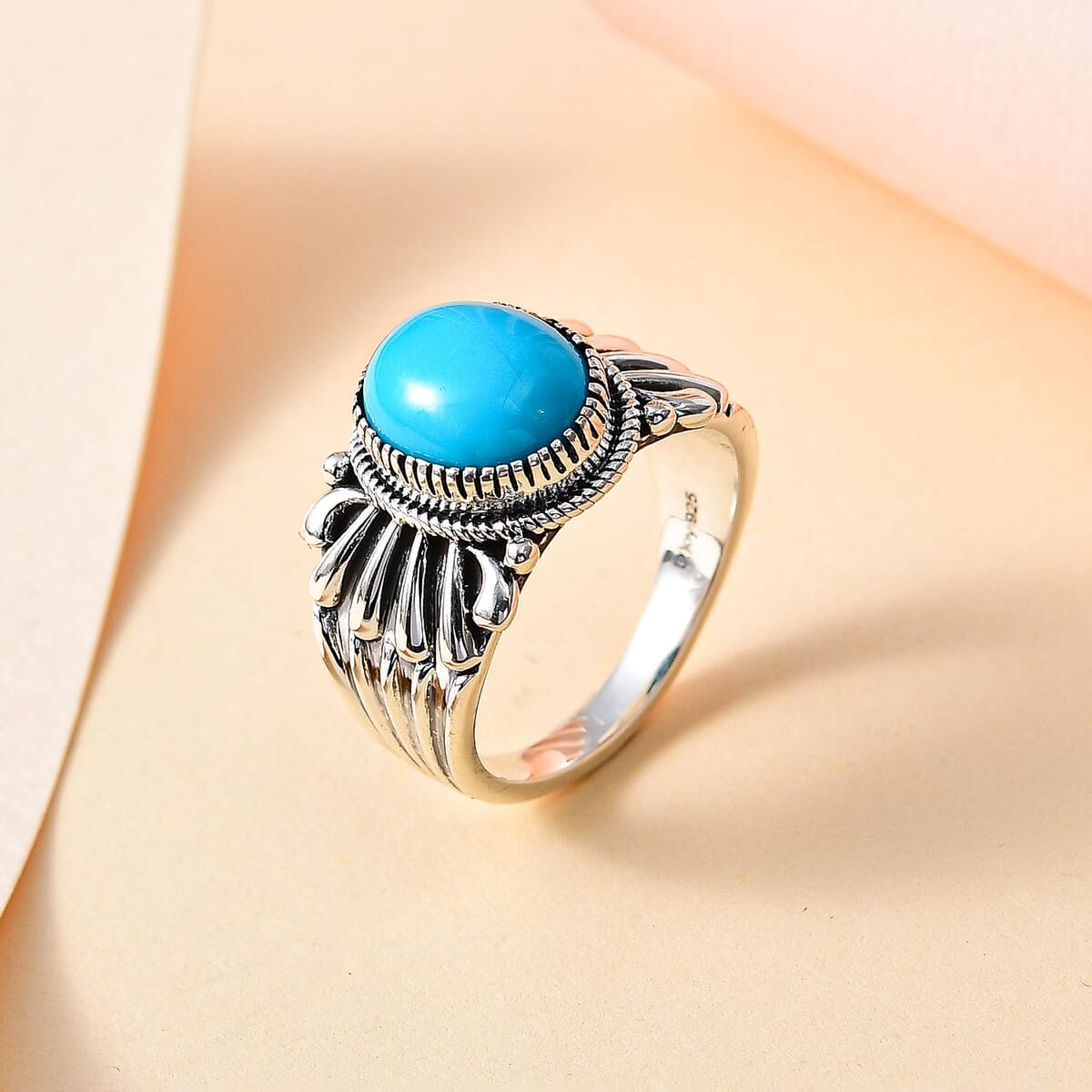 Artisan Crafted Sleeping Beauty Turquoise Solitaire Ring in Sterling Silver (Size 8.0) 3.25 ctw image number 1
