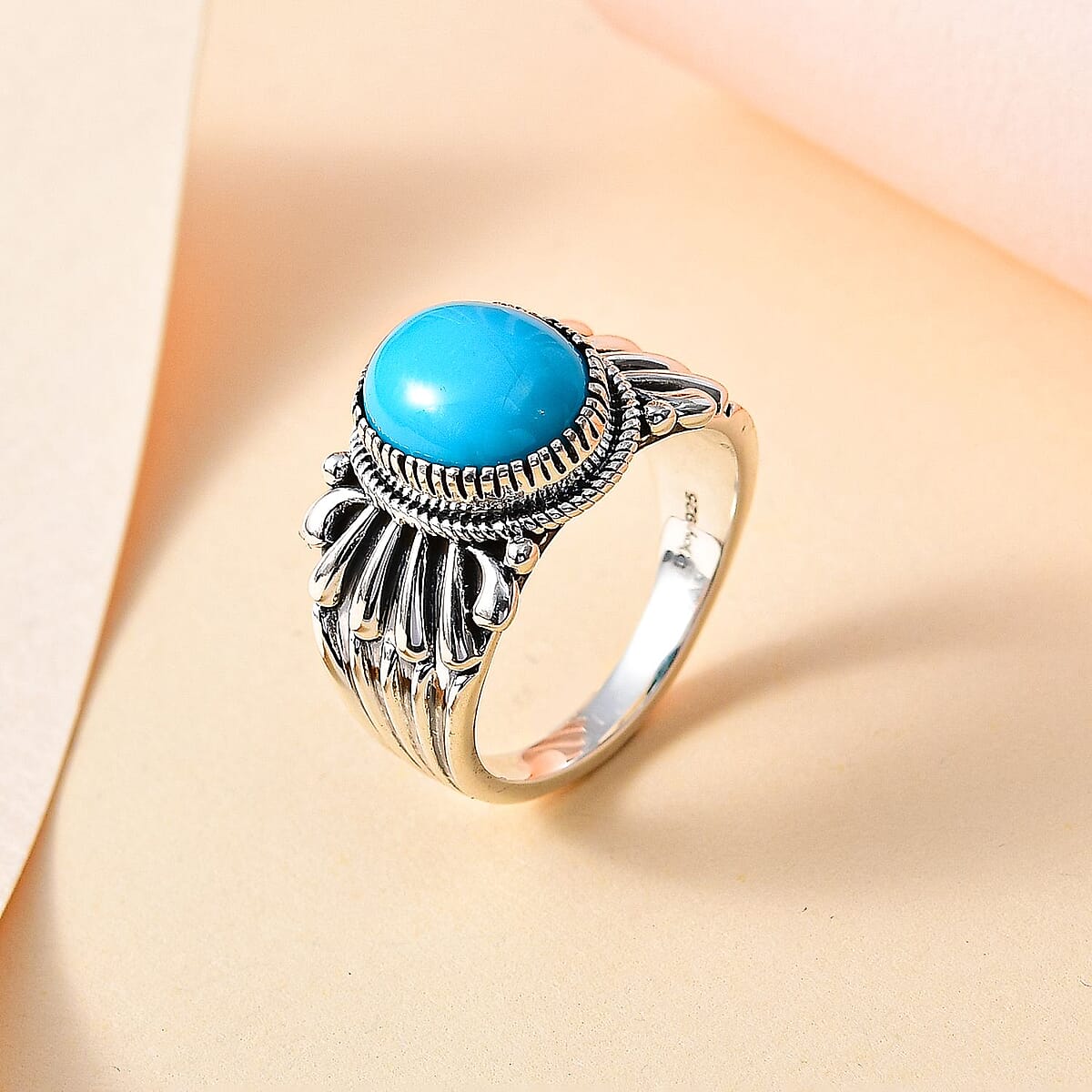 Artisan Crafted Sleeping Beauty Turquoise Solitaire Ring in Sterling Silver (Size 10.0) 3.25 ctw image number 1