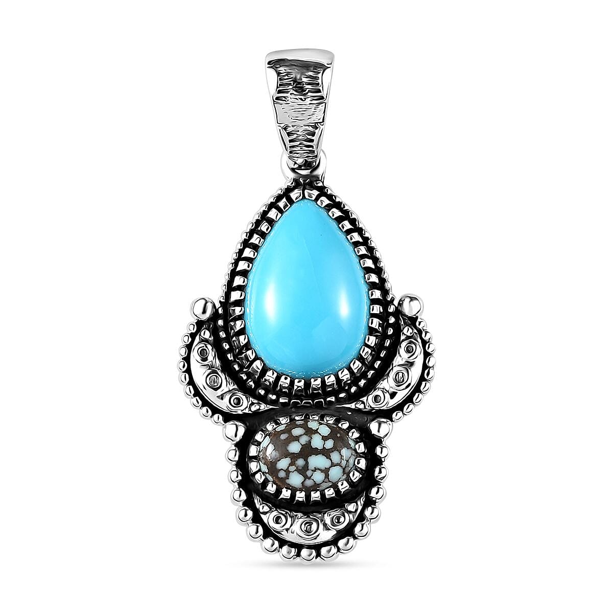 Artisan Crafted Sleeping Beauty Turquoise and Blue Moon Turquoise Pendant without Chain in Sterling Silver 4.40 ctw