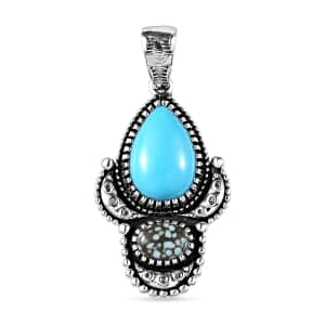 Artisan Crafted Sleeping Beauty Turquoise and Blue Moon Turquoise Pendant in Sterling Silver 4.40 ctw