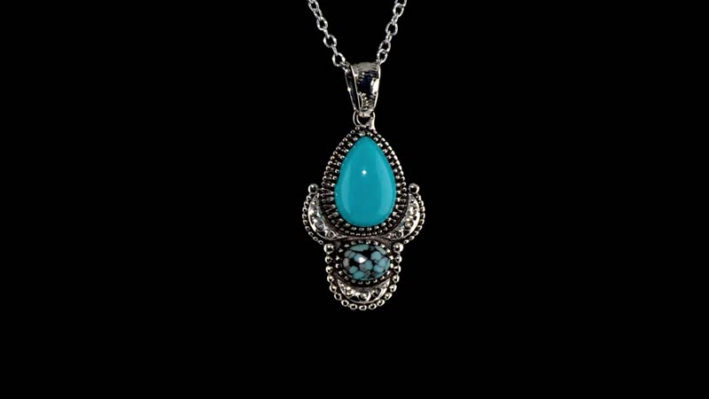Artisan Crafted Sleeping Beauty Turquoise and Blue Moon Turquoise Pendant without Chain in Sterling Silver 4.40 ctw