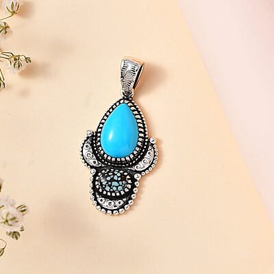 Artisan Crafted Sleeping Beauty Turquoise and Blue Moon Turquoise Pendant without Chain in Sterling Silver 4.40 ctw