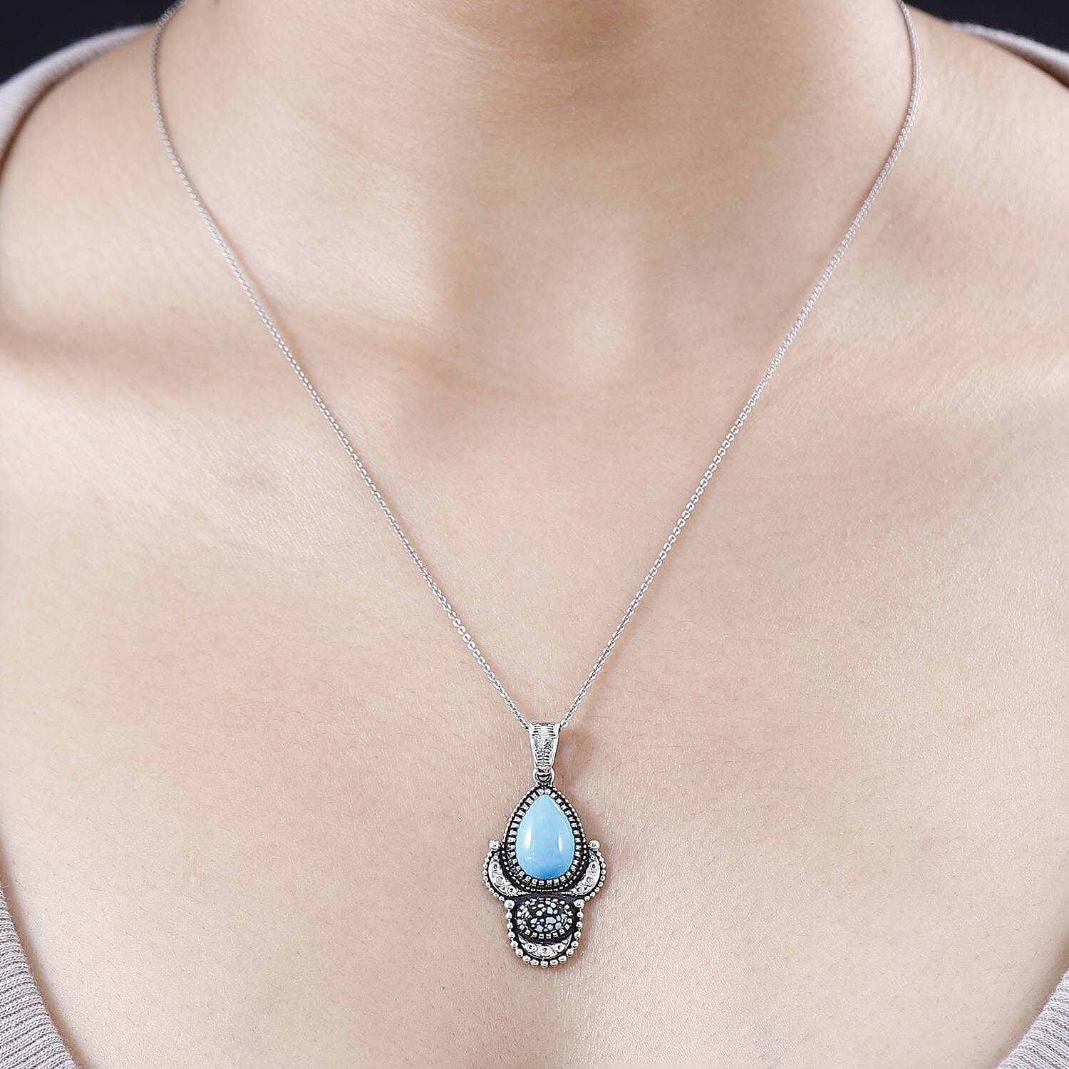 Artisan Crafted Sleeping Beauty Turquoise and Blue Moon Turquoise Pendant without Chain in Sterling Silver 4.40 ctw