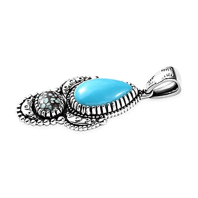 Artisan Crafted Sleeping Beauty Turquoise and Blue Moon Turquoise Pendant without Chain in Sterling Silver 4.40 ctw