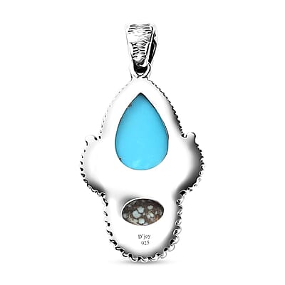 Artisan Crafted Sleeping Beauty Turquoise and Blue Moon Turquoise Pendant without Chain in Sterling Silver 4.40 ctw