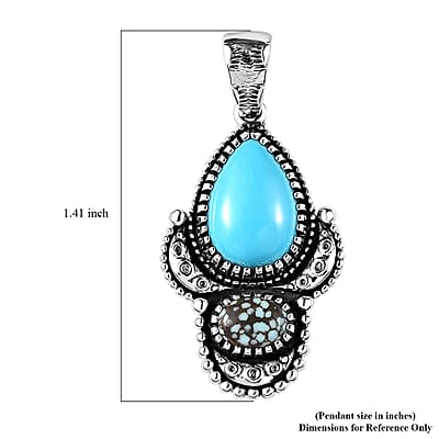 Artisan Crafted Sleeping Beauty Turquoise and Blue Moon Turquoise Pendant without Chain in Sterling Silver 4.40 ctw