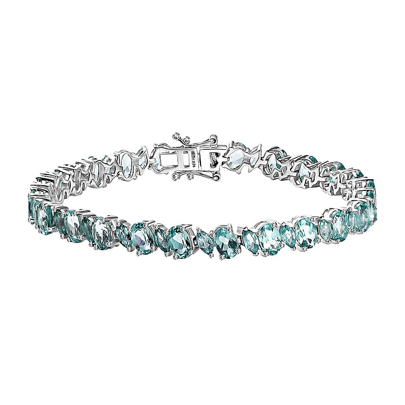 Natural Green Apatite 14.75 ctw Sea Waves Bracelet in Rhodium Over Sterling Silver (7.25 In)