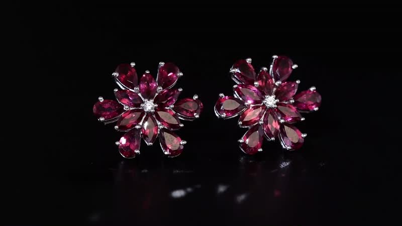 Orissa Rhodolite Garnet and White Zircon Petunia Flower Earrings in Rhodium Over Sterling Silver 5.65 ctw