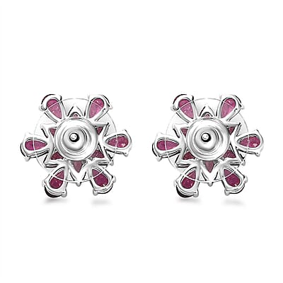 Orissa Rhodolite Garnet and White Zircon Petunia Flower Earrings in Rhodium Over Sterling Silver 5.65 ctw