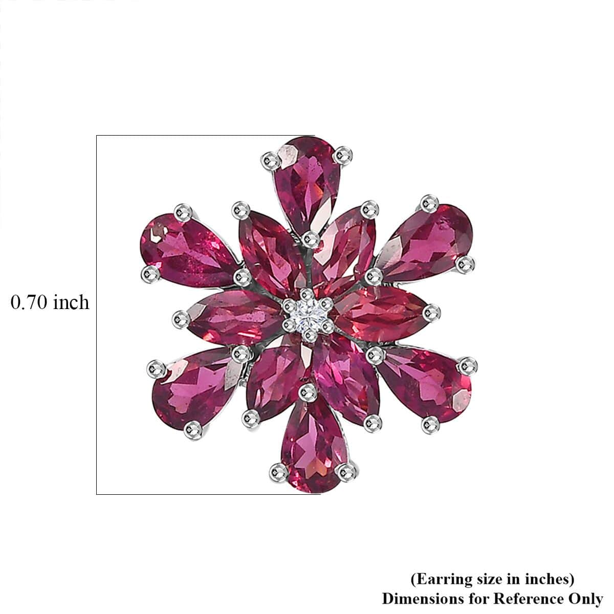 Orissa Rhodolite Garnet and White Zircon Petunia Flower Earrings in Rhodium Over Sterling Silver 5.65 ctw image number 4