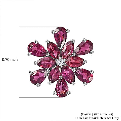 Orissa Rhodolite Garnet and White Zircon Petunia Flower Earrings in Rhodium Over Sterling Silver 5.65 ctw