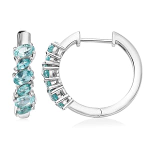 Natural Green Apatite 2.00 ctw Sea Waves Hoop Earrings in Rhodium Over Sterling Silver