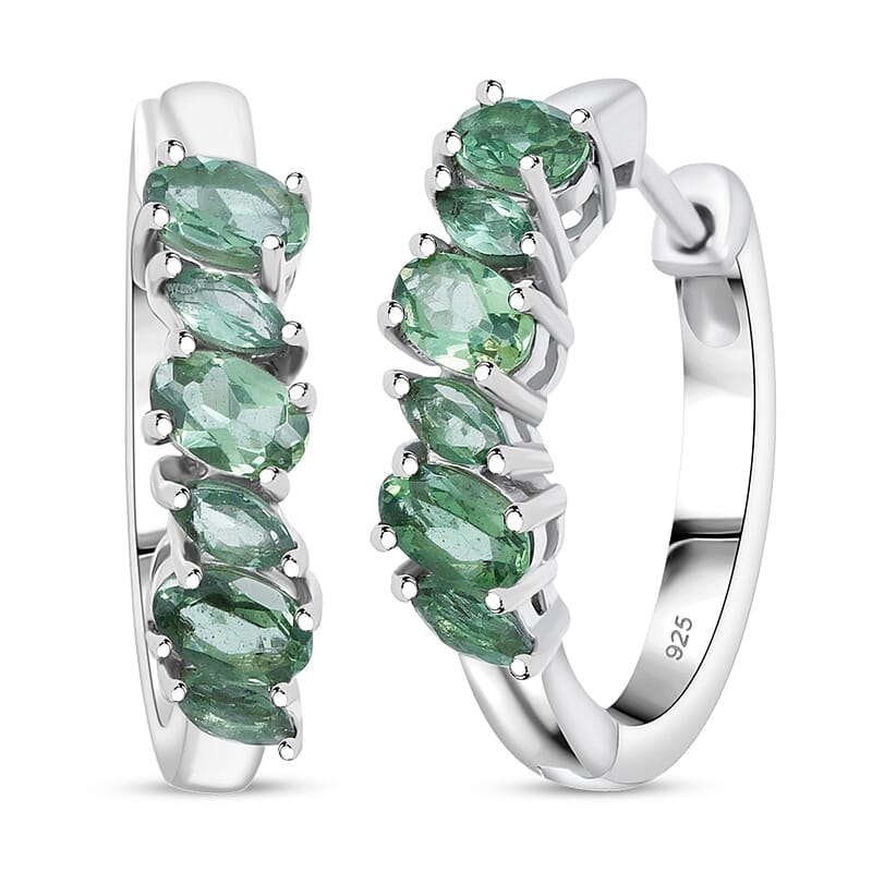 D'Joy Natural Green Apatite 2.00 ctw Sea Waves Hoop Earrings in Rhodium Over Sterling Silver