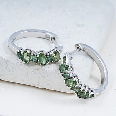D'Joy Natural Green Apatite 2.00 ctw Sea Waves Hoop Earrings in Rhodium Over Sterling Silver