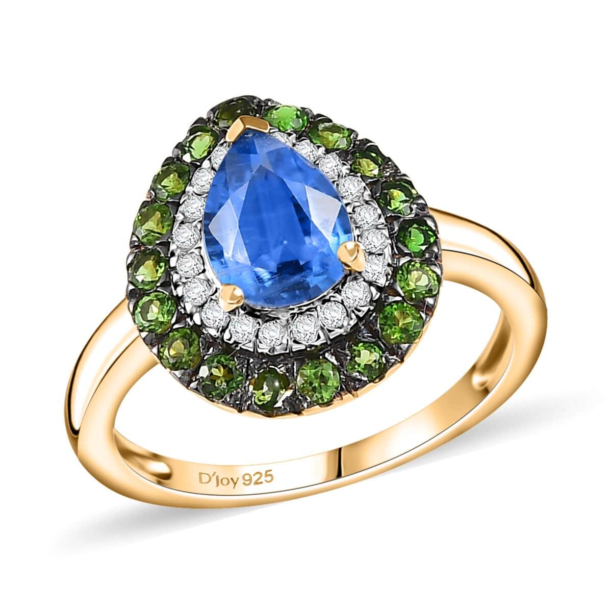 Kashmir Kyanite and Multi Gemstone 2.00 ctw Double Halo Ring in 18K Vermeil Yellow Gold Over Sterling Silver (Size 6.0) image number 0