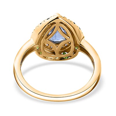 Kashmir Kyanite and Multi Gemstone 2.00 ctw Double Halo Ring in 18K Vermeil Yellow Gold Over Sterling Silver (Size 6.0)