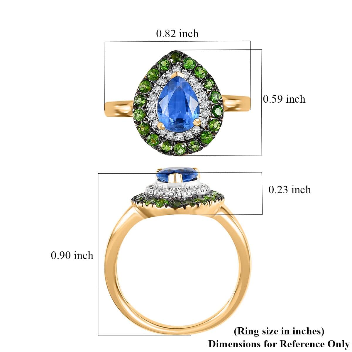 Kashmir Kyanite and Multi Gemstone 2.00 ctw Double Halo Ring in 18K Vermeil Yellow Gold Over Sterling Silver (Size 6.0) image number 5