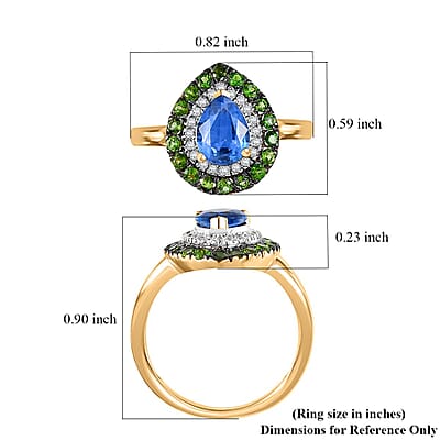 Kashmir Kyanite and Multi Gemstone 2.00 ctw Double Halo Ring in 18K Vermeil Yellow Gold Over Sterling Silver (Size 6.0)