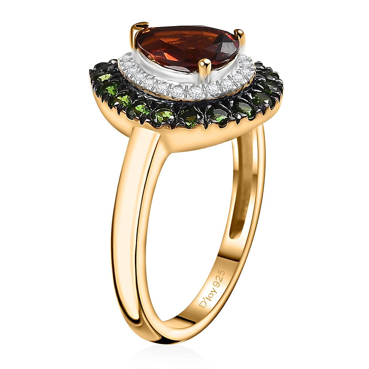 Brazilian Cherry Citrine and Multi Gemstone 1.70 ctw Double Halo Ring in 18K Vermeil Yellow Gold Over Sterling Silver (Size 10.0) image number 3