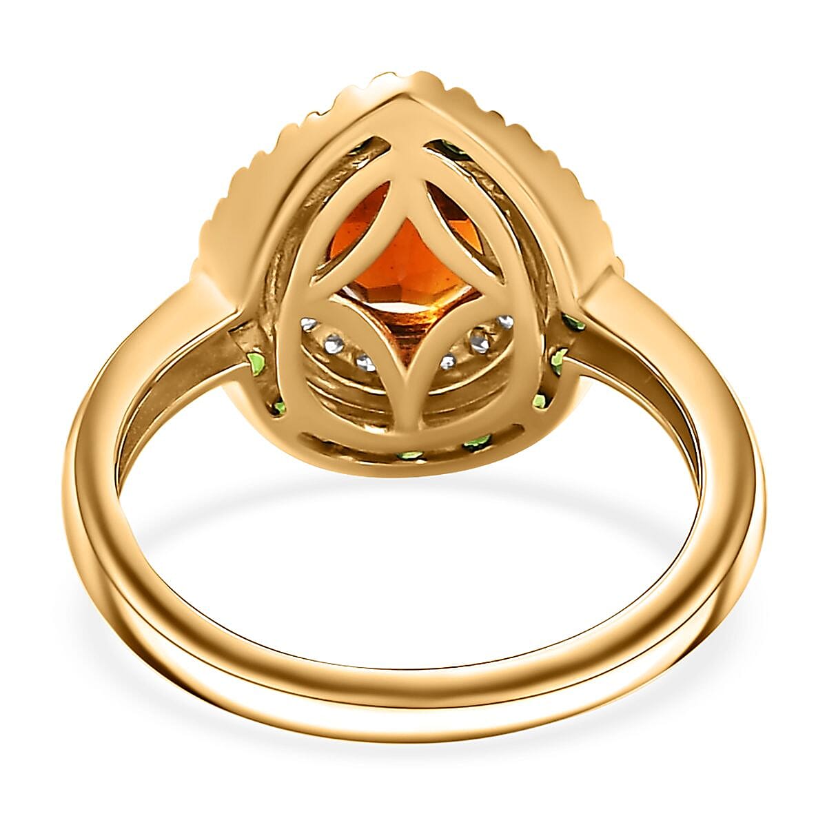 Brazilian Cherry Citrine and Multi Gemstone 1.70 ctw Double Halo Ring in 18K Vermeil Yellow Gold Over Sterling Silver (Size 10.0) image number 4