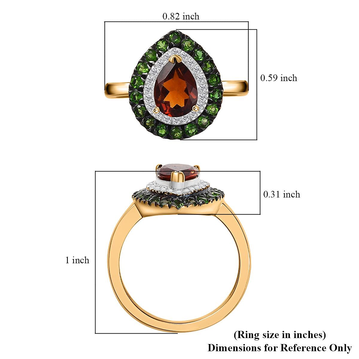 Brazilian Cherry Citrine and Multi Gemstone 1.70 ctw Double Halo Ring in 18K Vermeil Yellow Gold Over Sterling Silver (Size 10.0) image number 5