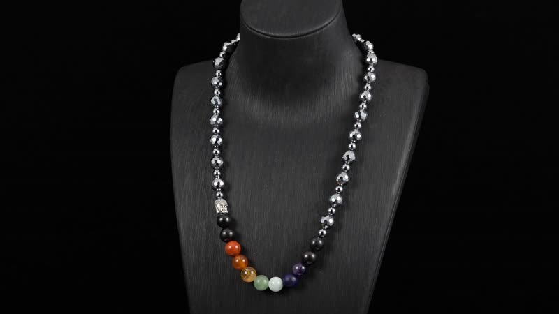 Seven Chakra 10mm Terahertz with Shungite 240.00 ctw Beaded Necklace in Sterling Silver and Silvertone 20 Inches
