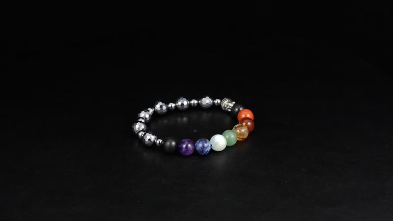 Seven Chakra 10mm Terahertz with Shungite 114.00 ctw Beaded Stretch Bracelet in Silvertone