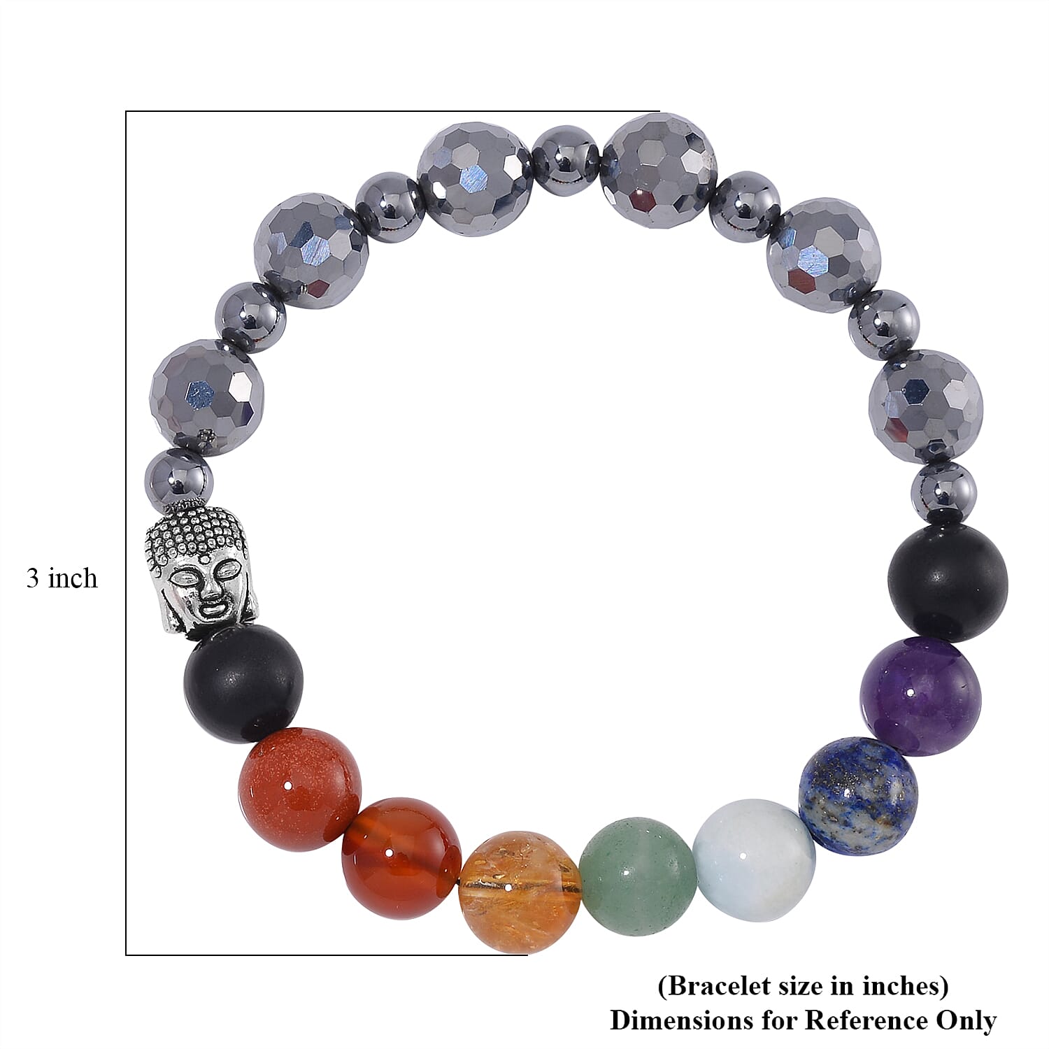 Seven Chakra 10mm Terahertz with Shungite 114.00 ctw Beaded Stretch Bracelet in Silvertone