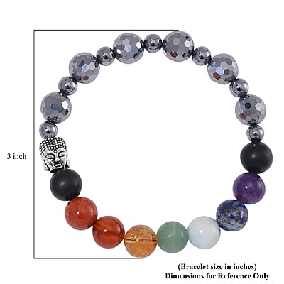 Seven Chakra 10mm Terahertz with Shungite 114.00 ctw Beaded Stretch Bracelet in Silvertone
