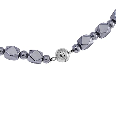 Seven Chakra 10mm Terahertz Fancy-Shaped Beaded Necklace with 2pcs Shungite Bead 260.00 ctw in Rhodium Over Sterling Silver and Silvertone 20 Inches