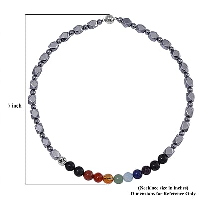 Seven Chakra 10mm Terahertz Fancy-Shaped Beaded Necklace with 2pcs Shungite Bead 260.00 ctw in Rhodium Over Sterling Silver and Silvertone 20 Inches