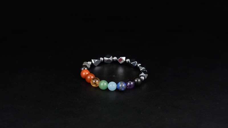 Seven Chakra 10mm Terahertz Fancy-Shaped with Shungite Beaded 110.00 ctw Stretch Bracelet in Silvertone