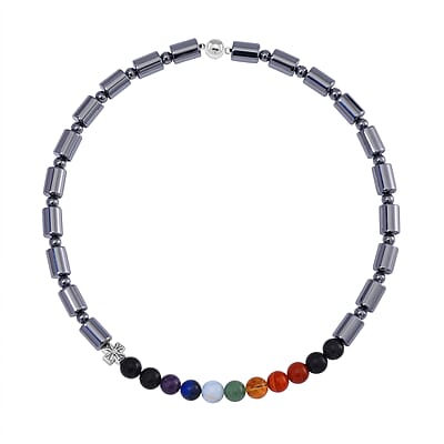 Seven Chakra Beaded 14x10mm Terahertz Fancy-Shaped Necklace with 2pcs Shungite Bead 340.00 ctw in Sterling Silver and Silvertone 20 Inches