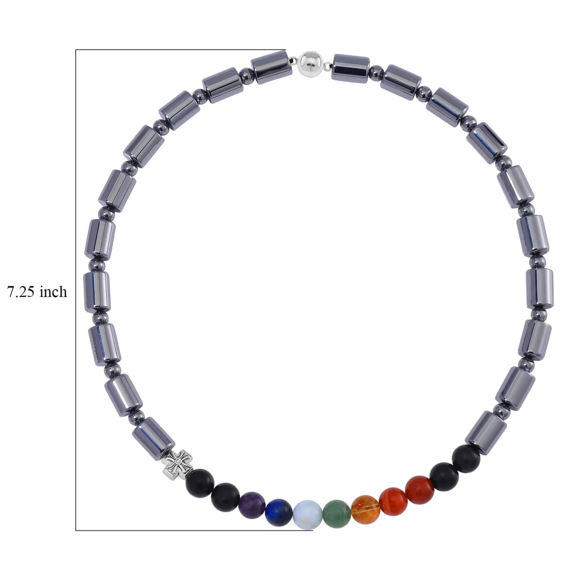 Seven Chakra Beaded 14x10mm Terahertz Fancy-Shaped Necklace with 2pcs Shungite Bead 340.00 ctw in Sterling Silver and Silvertone 20 Inches image number 4