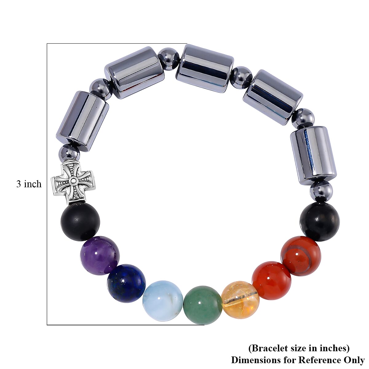 Seven Chakra Beaded 14x10mm Terahertz Fancy-Shaped with Shungite Beaded Stretch Bracelet in Silvertone 110.00 ctw image number 5