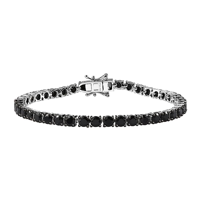 D'Joy Thai Black Spinel Tennis Bracelet in Rhodium Over Sterling Silver (7.25 In) 12.65 ctw