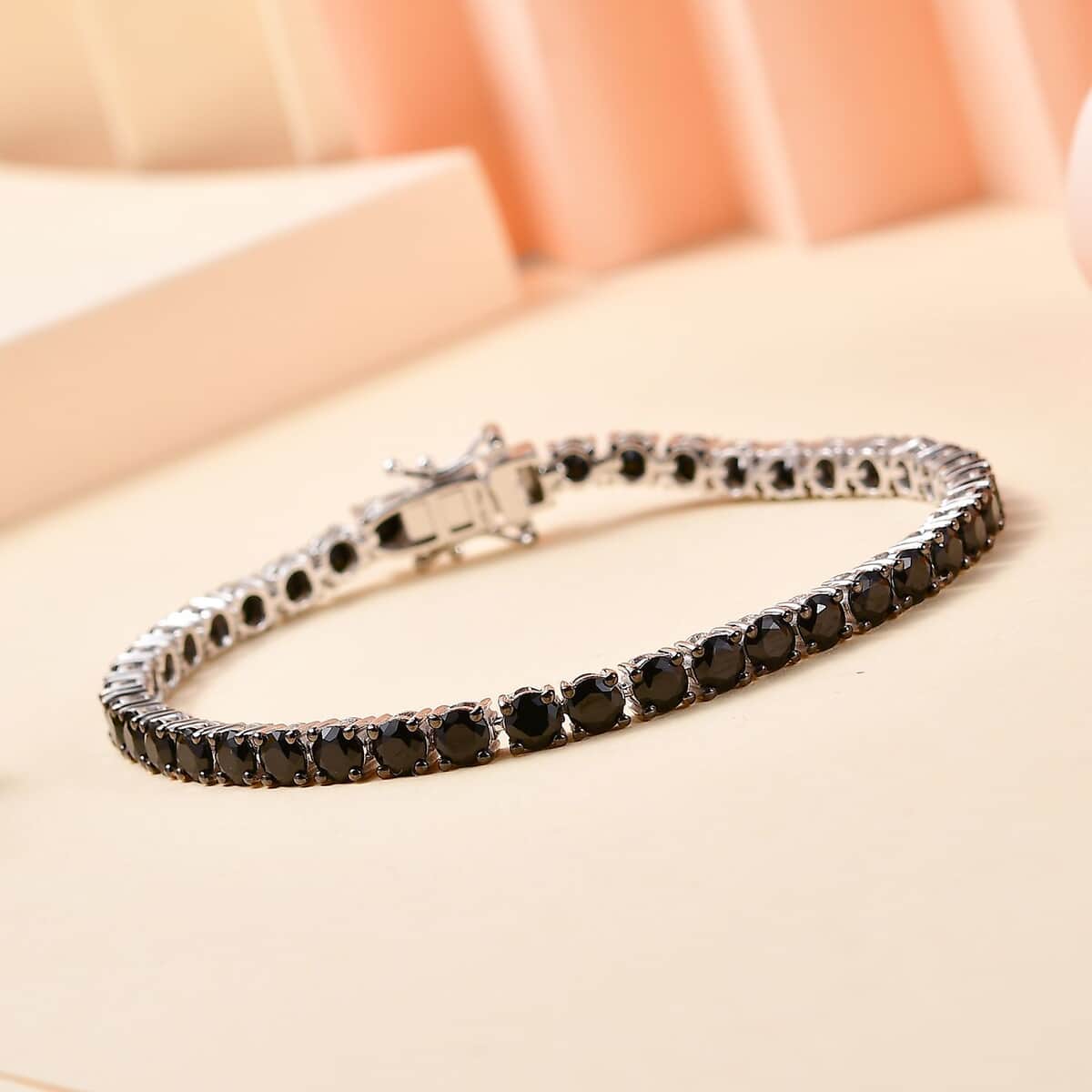 Thai Black Spinel Tennis Bracelet in Rhodium Over Sterling Silver (7.25 In) 12.65 ctw image number 1