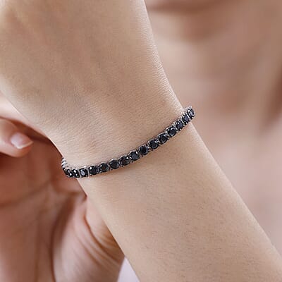 D'Joy Thai Black Spinel Tennis Bracelet in Rhodium Over Sterling Silver (7.25 In) 12.65 ctw