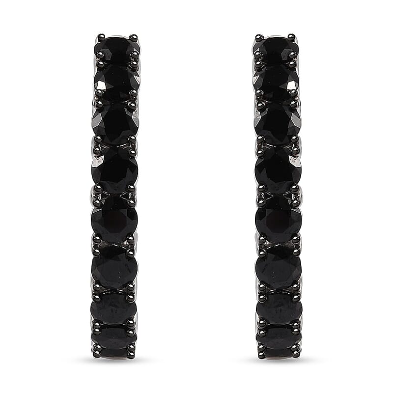 Thai Black Spinel Inside-Out Hoop Earrings in Rhodium Over Sterling Silver 9.25 ctw