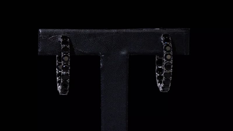 Thai Black Spinel Inside-Out Hoop Earrings in Rhodium Over Sterling Silver 9.25 ctw